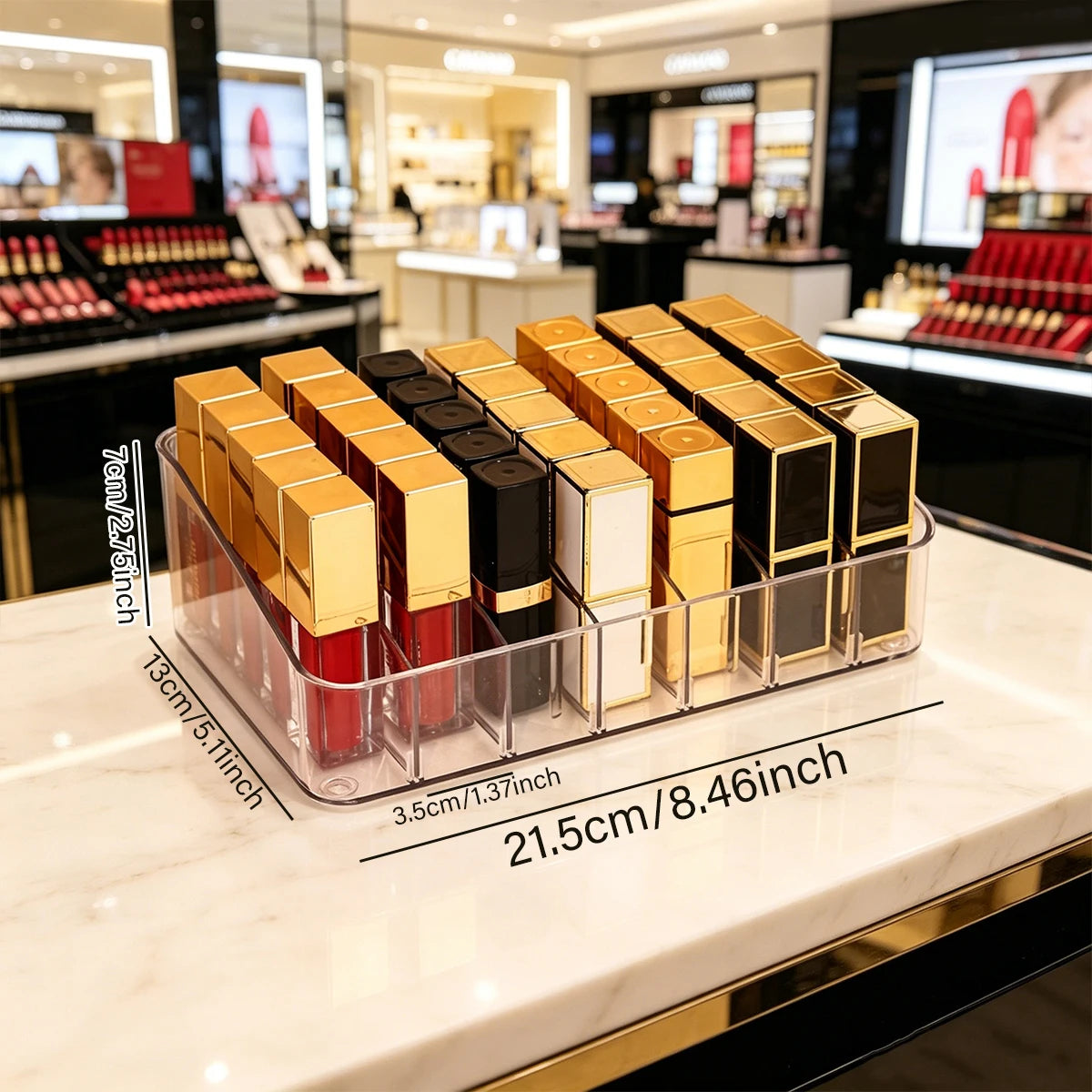 1pc Acrylic 7-Mesh Removable Lipstick Cosmetics Display Box Portable Perfume Nail Polish Desktop/Dresser Organizer Oasis Select Transparent -7 grids
