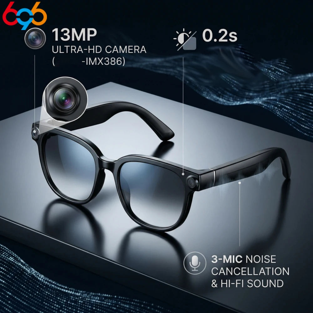 Smart Glasses Men Women HD Camera Simultaneous Translation AI Object Recognition Blue Light Protection Touch Control Play Music Oasis Select