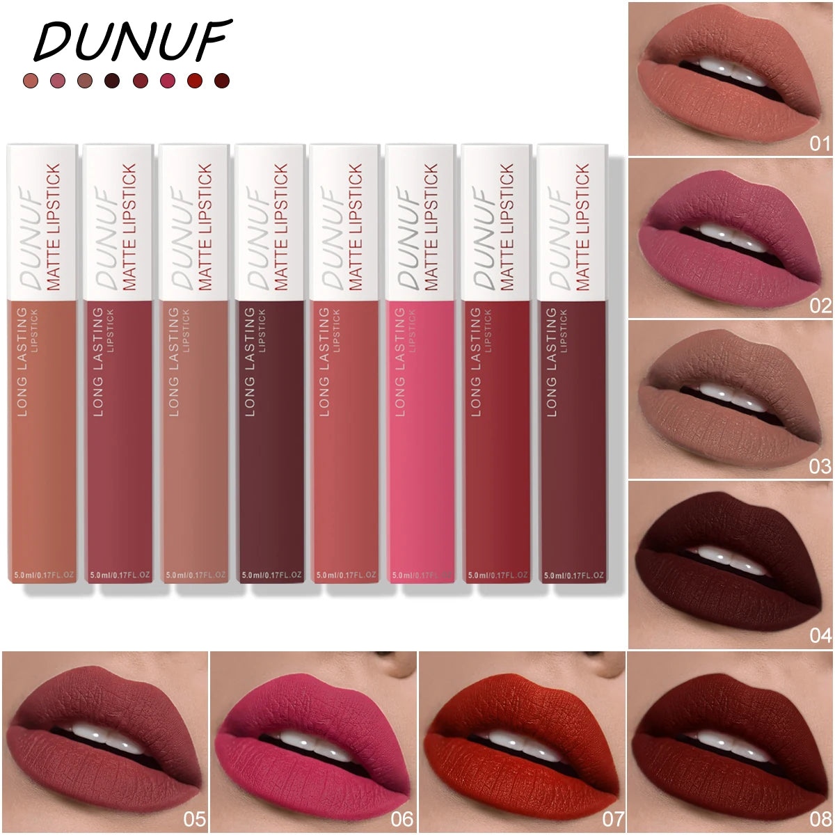 Long-Lasting Lip Gloss Lipstick 8pcs/set: Matte Non-Stick Cup Waterproof Nude Deep Red Mauve Christmas And Valentine's Day Gifts Oasis Select DLP