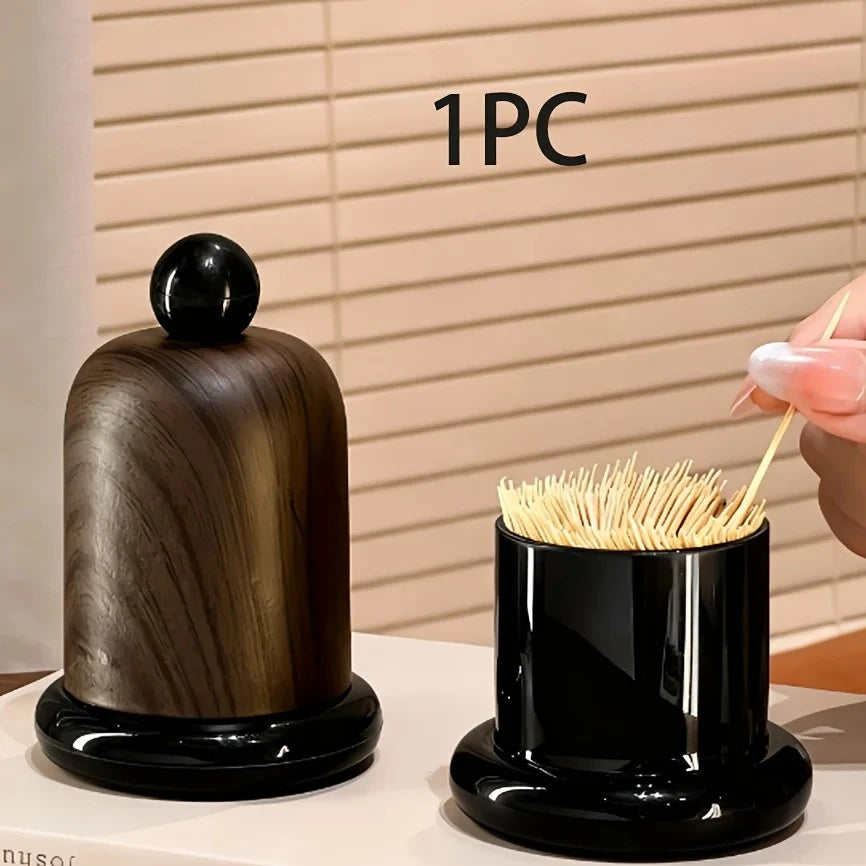 1PC Elegant Walnut Wood Toothpick Holder with Ball Top - Solid Wood Design, High-End Decor for Living Room & Kitchen, Portable Oasis Select