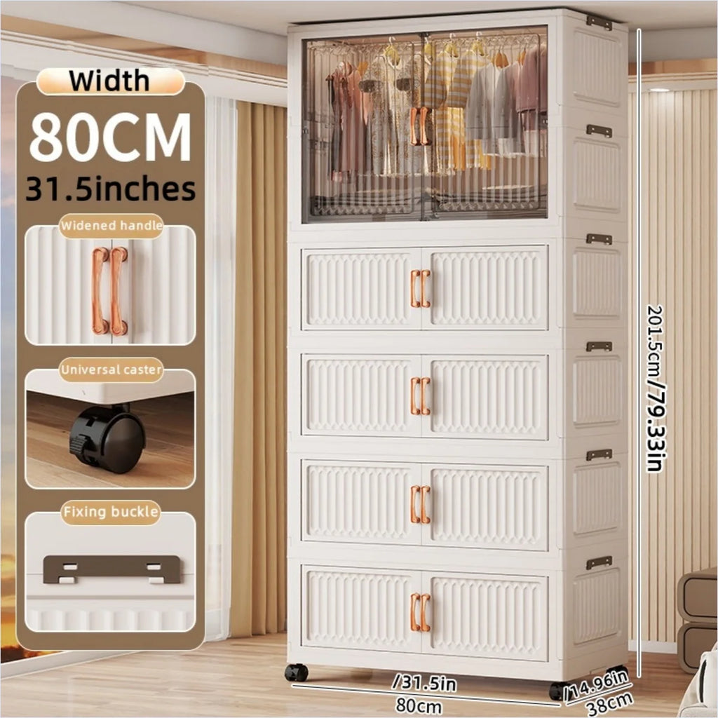 80cm Foldable Double-Door Wardrobe-No Assembly Portable Closet, Large Capacity Storage for Bedroom/Living Room (Clothes/Quilts) Oasis Select 1Large 4Small Mixed