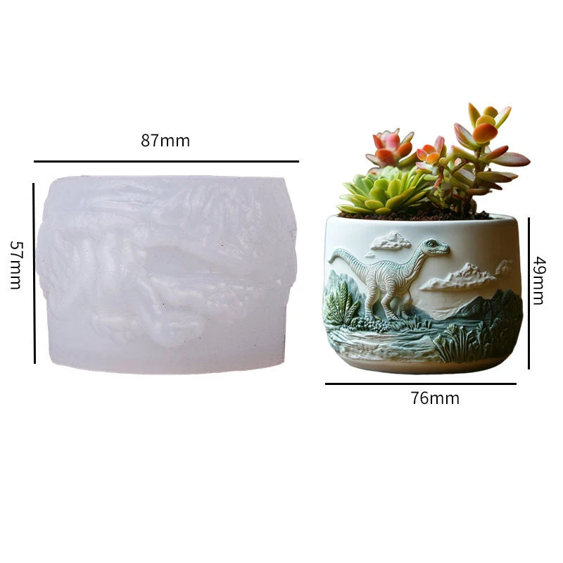 Relief Dinosaur Aromatherapy Candle Cup Silicone Mold DIY Handmade Resin Gypsum Succulent Plant Flowerpot Storage Box Mould Oasis Select