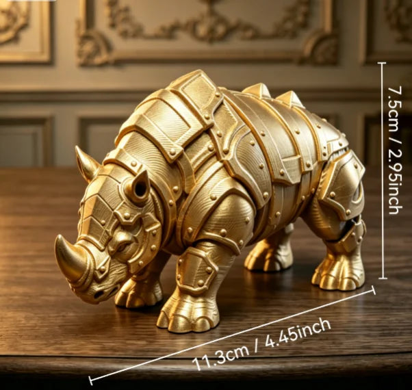 Mecha Armored Rhino Mini Figurine 3D Printing Medieval Rivet Rhinoceros Sculpture Cool Tabletop Ornaments Decor for Study Office Oasis Select Rhinoceros gold
