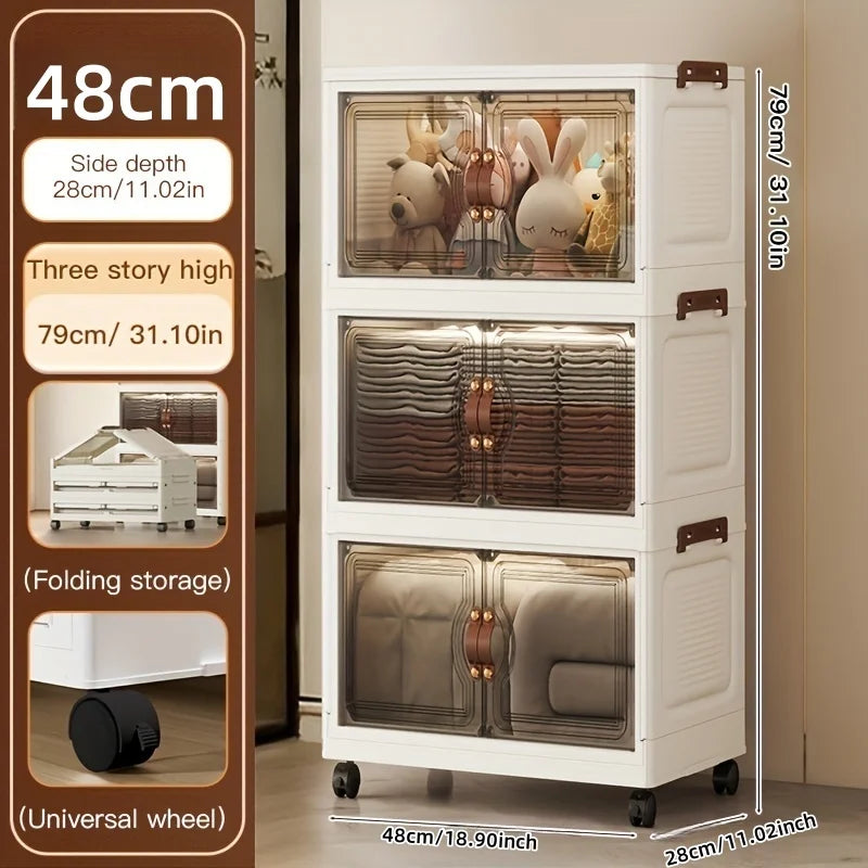 48cm Wide Foldable Storage Cabinet with Rolling Wheels,3-6 Tier White/Black, for Bathroom/Bedroom/Living Room Organization Oasis Select 3 Layers-Black