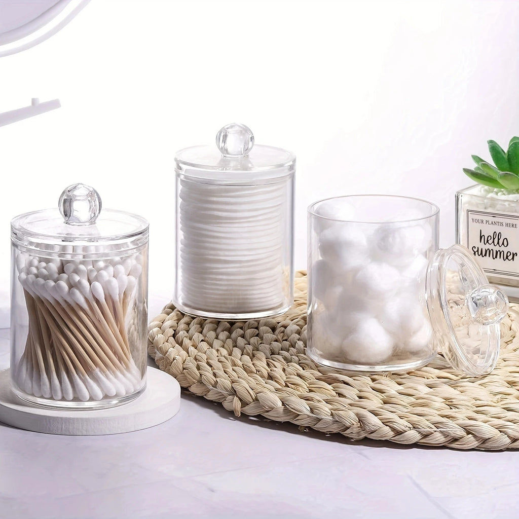 3 Pack Cotton Swab Dispenser, Holder Dispenser Set, Storage Organizer Holder with Lid for Cotton Rounds, Bath Salts Oasis Select