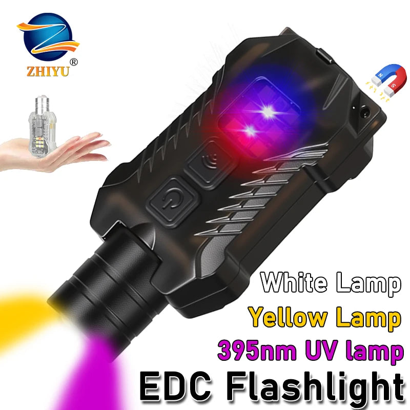 Mini LED Keychain Flashlight 3 Light Sources Rechargeable Flashlight Emergency COB Floodlight Outdoor Portable Pen Clip Headlamp Oasis Select