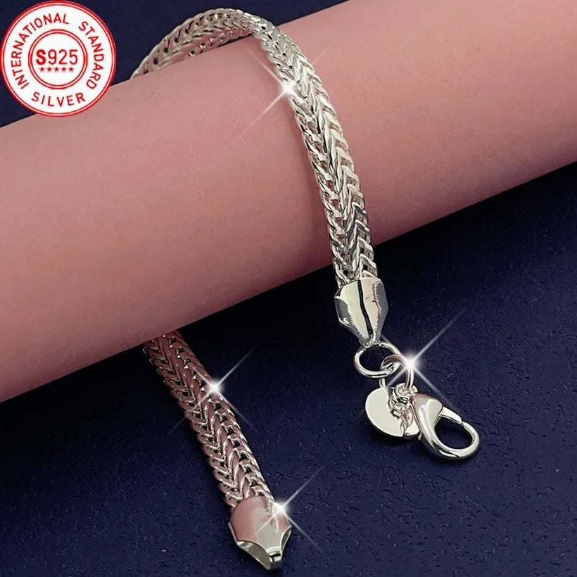 New Luxury 925 Sterling Silvery Classic 6MM Flat Snake Chain Bracelet for Women Lady Men Wedding Party Gifts Designer Jewelry Oasis Select 20cm 8inch