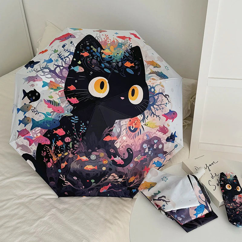Cute Cartoon Fish and Cat Folding Umbrella Sun Protection Rain-proof UV Protection Umbrella Fully Automatic Sun Umbrella Oasis Select