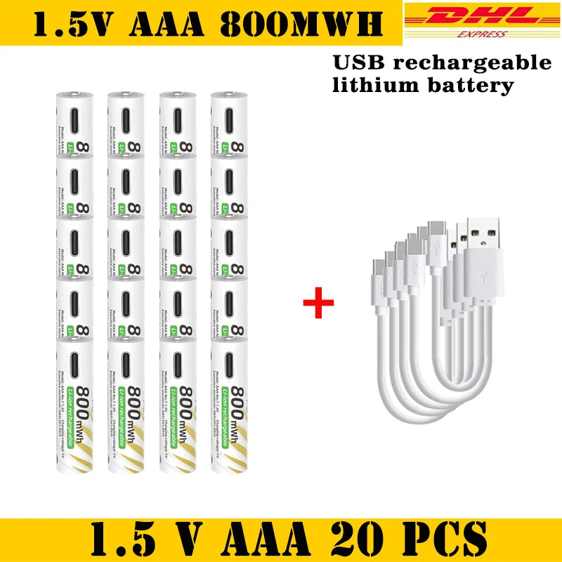 New Li-ion AAA and AA Rechargeable Batteries USB Lithium-ion 3400mWh 1.5V AA Rechargeable Batteries+800mWh 1.5V AAA Battery Oasis Select 1.5V AAA 20pcs-Cable