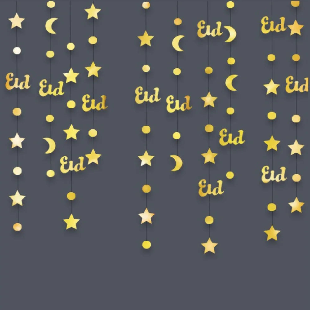 Eid Mubarak Glitter Banner – Gold Silver Ramadan Kareem Decor