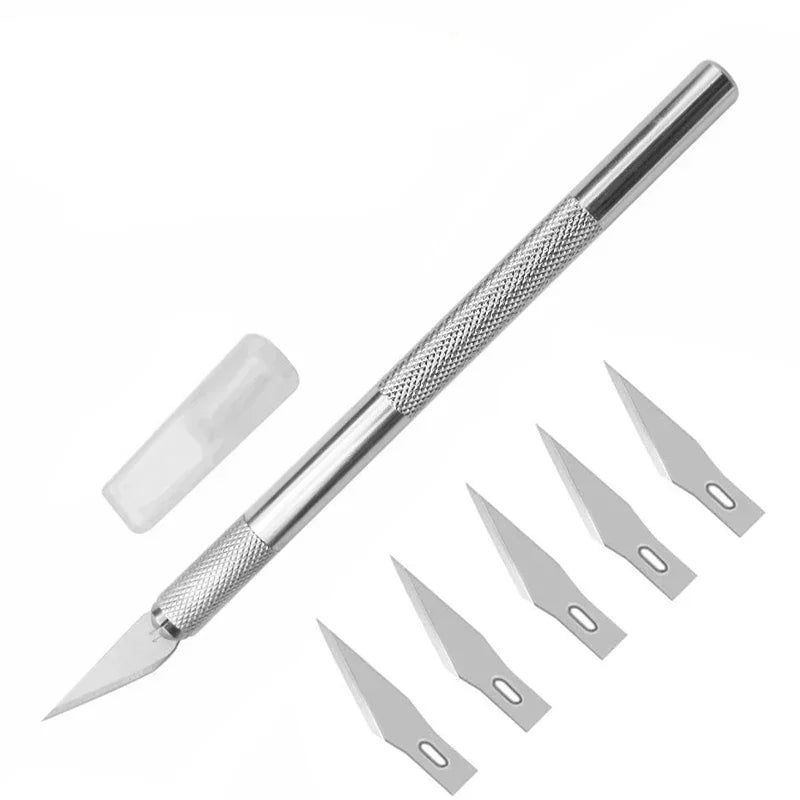 Non-Slip Metal Scalpel Knife Tools Kit Cutter Engraving Craft knives +5pcs Blades #11 for Mobile Phone PCB DIY Repair Hand Tools Oasis Select Silvery