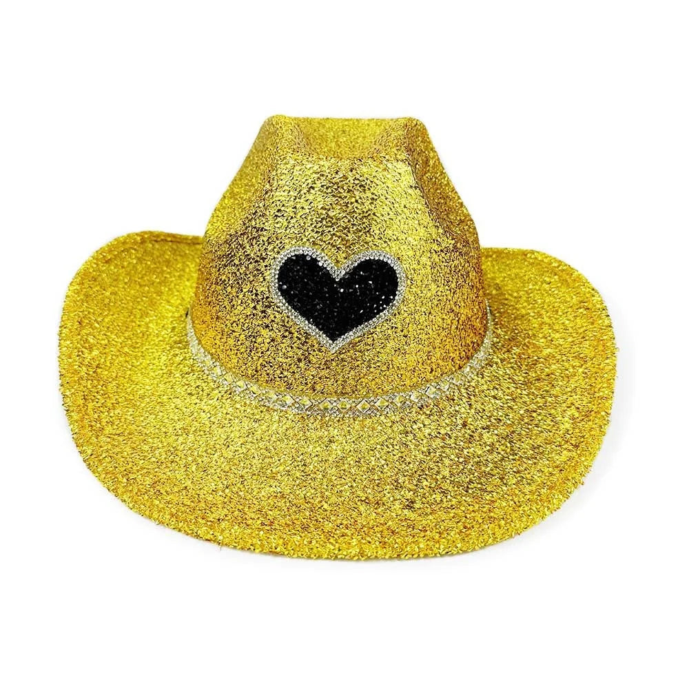Women's Cowgirl Hat Stylish Rhinestone Design Sun Hat Wide Brim Western Cap for Party& Daily Life Oasis Select Gold 1