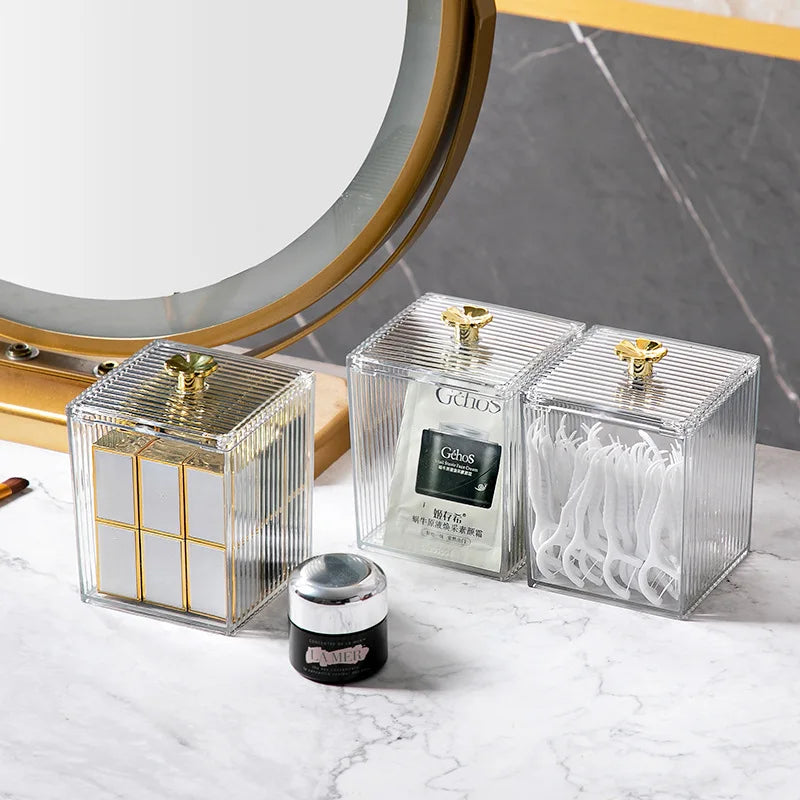 Makeup Storage Organizer Bathroom Jar Cotton Swab Storage Acrylic Square Container Cotton Puff Storage Box Cosmetic Cotton Box Oasis Select