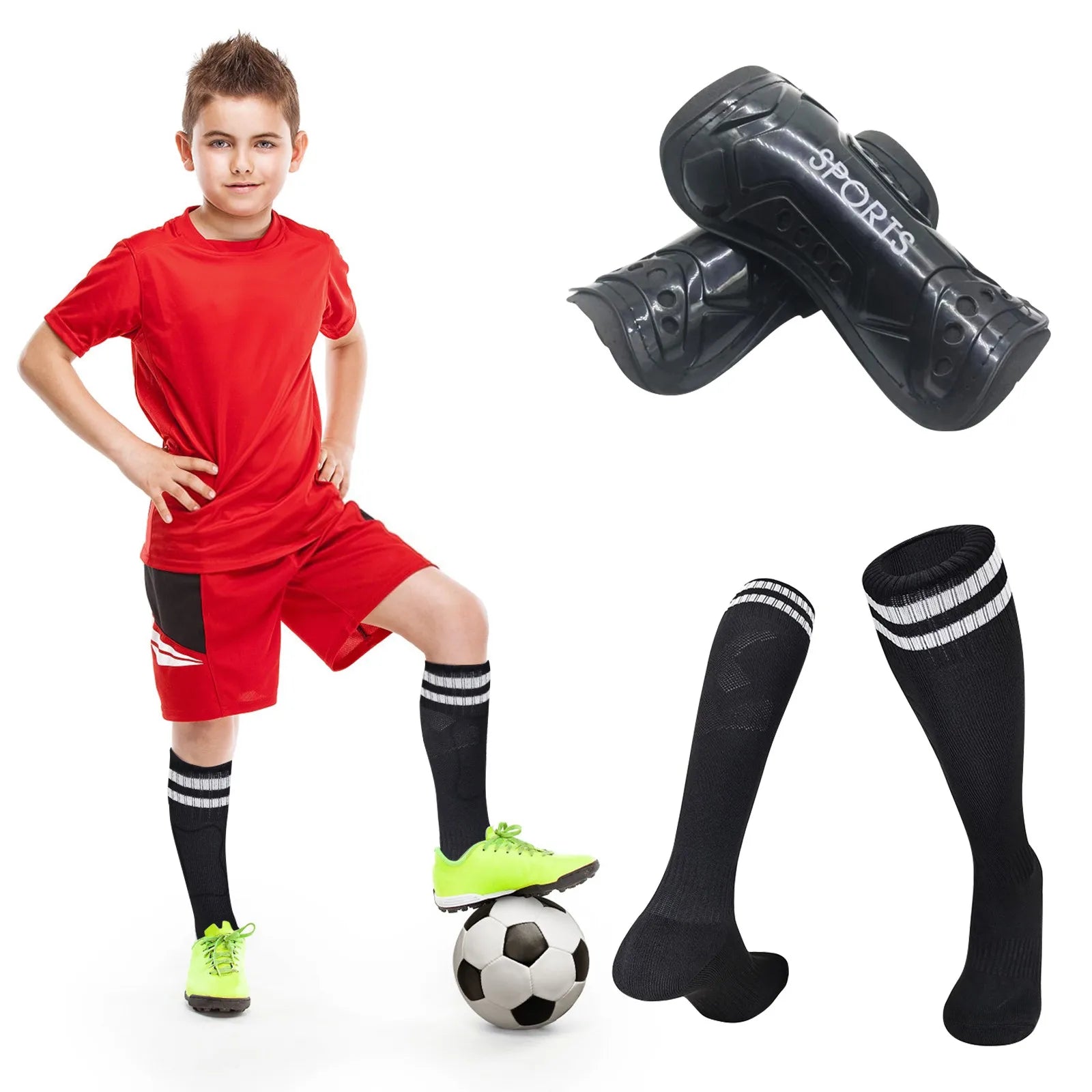 Kids Football Socks & Shin Guards Set – Anti-Slip Knee-High Kids Football Socks Set Oasis Select Black S