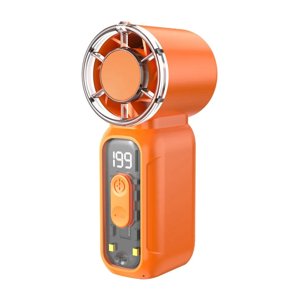 USB Rechargeable Mini Handheld Fan Ultra-Quiet Digital Display Small Electric Fan Powerful Wind Personal Cooling Fan Concert Oasis Select Orange Style B