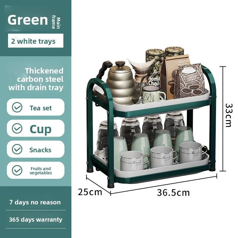 Multifunctional living room drain cup holder, desktop dust-proof storage rack, double-layer drying cup with water tray Oasis Select Green white TP
