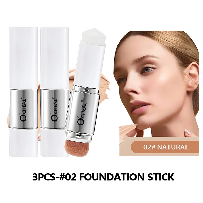 O'CHEAL Temperature Changing Foundation Stick Facial Coverage Blemishes Pores Double-Headed Face Matte Makeup Foundation Cream Oasis Select 3Pcs 02Natural 10g