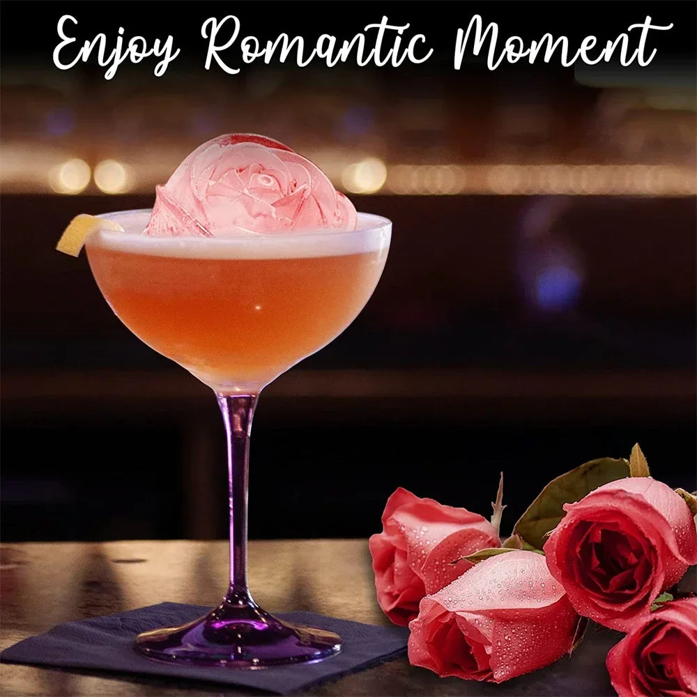 3D Large Ice Cube Trays 2.15Inch Rose Ice Molds 4 Giant Cute Flower Shape Ice Silicone Mould For Cocktails Juice Whiskey Freezer Oasis Select