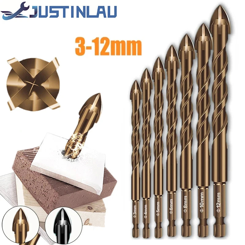 JUSTINLAU Cross Hex Tile Bits Glass Ceramic Concrete Hole Opener Alloy Triangle Drill Size 3/4/5/6/8/10/12 mm Oasis Select