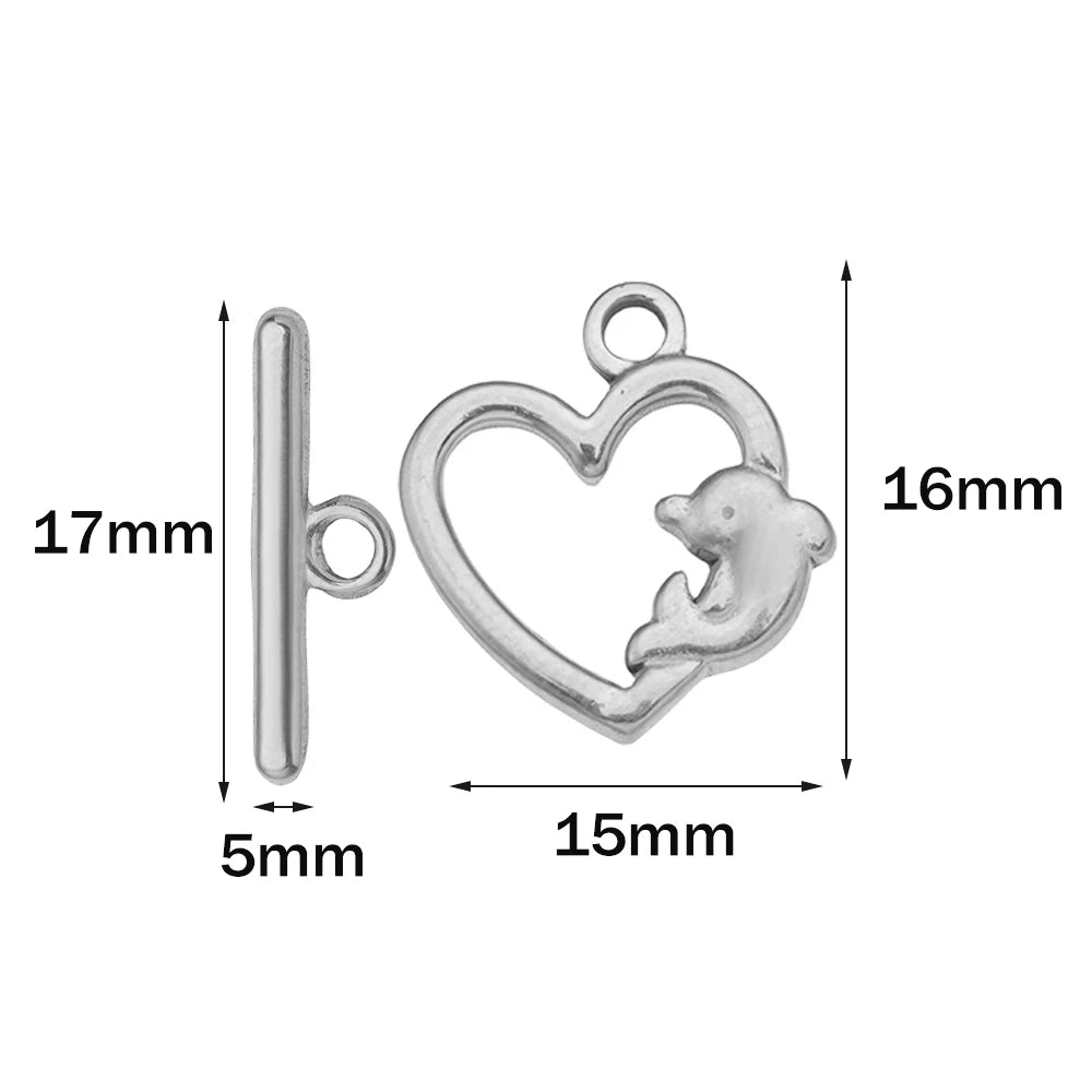 5 Sets Stainless Steel Toggle Clasp T-bar Closure Ring Fastener Hook End Connectors for DIY Necklace Bracelet Jewelry Making Oasis Select Steel Dolphin