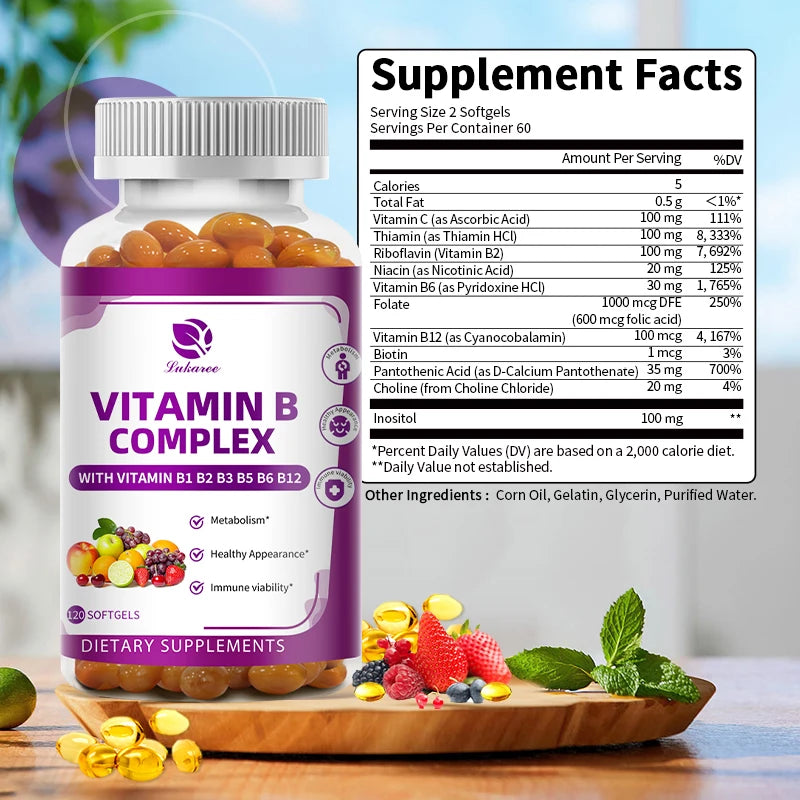 LUKAREE Vitamin B Complex for Men and Women with Biotin & Folic Acid Super Promote Human Metabolism ,Energy, Nerve Blood Support Oasis Select