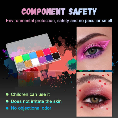 12-Color UV Glow Face & Body Paint Palette | Waterproof Face & Body Paint Oasis Select