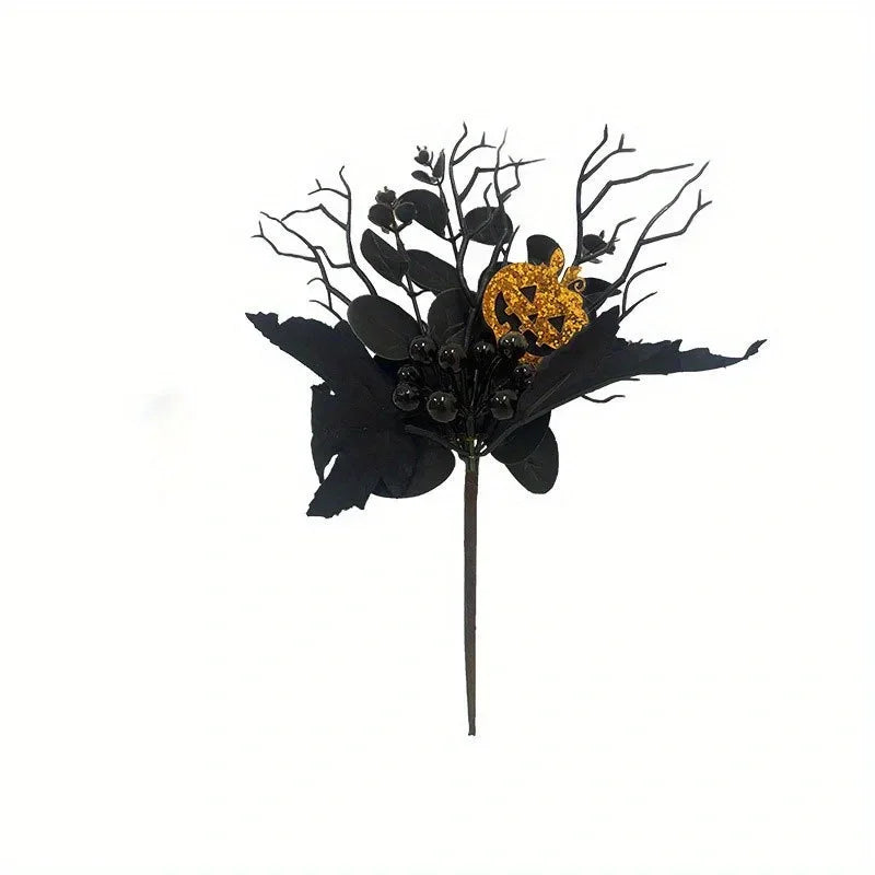Artificial Maple Leaf Halloween Pumpkin Skull Black Maple Leaf Indoor Branch Decoration Oasis Select B