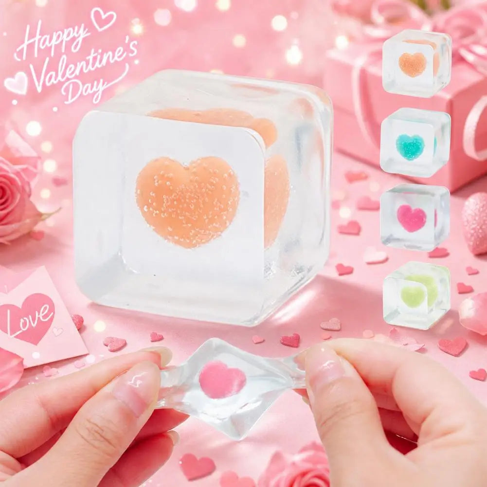 Kawaii Clear Ice Cube Shaped Squishy Toy Love Heart Stress Relief Toys Romantic Valentine Day Gift Squeeze Venting Toys for Kids Oasis Select