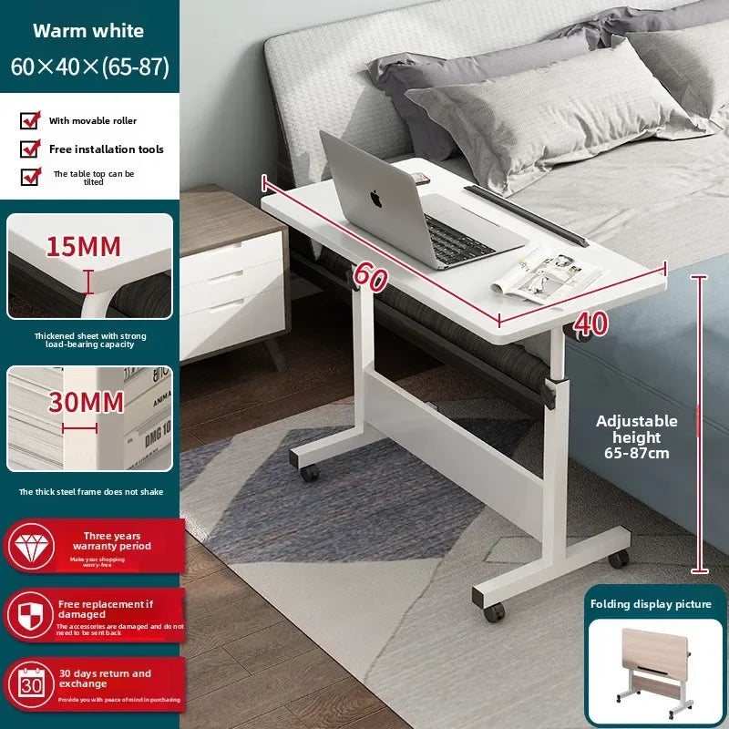 Folding table mobile small table bedside foldable lift coffee table standing with gurney bedside laptop desk Durable Oasis Select 60 40 White