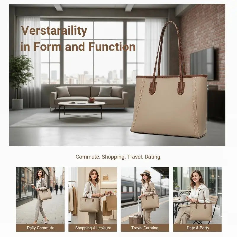 Large Capacity Women's Commuting Tote Bag PU Leather Shoulder Bag for Everyday Activities Oasis Select