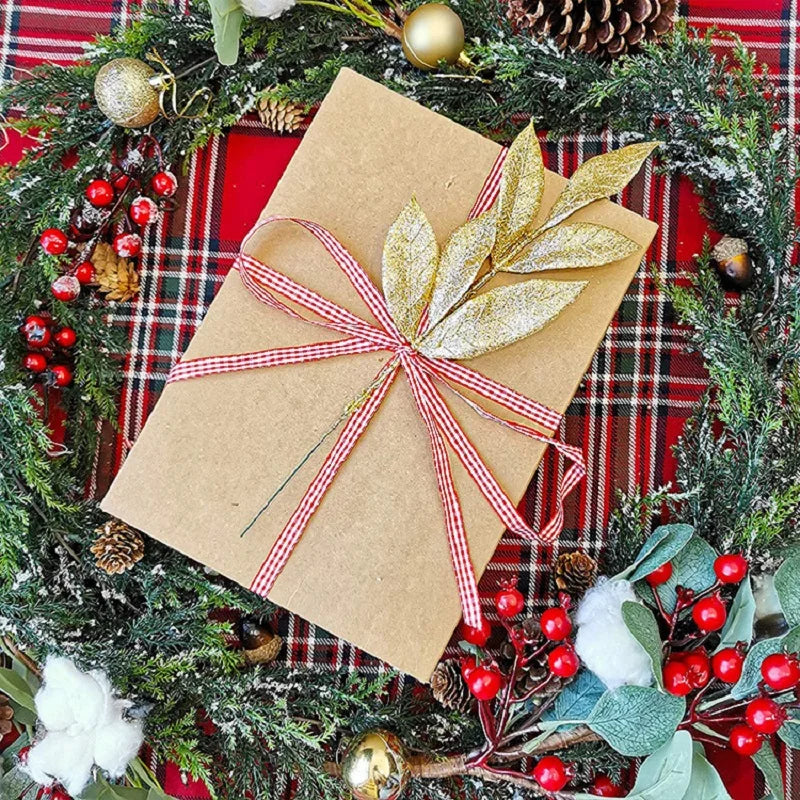 1pcs Glitter Bay Leaf Stems Artificial Christmas Spray Picks Fake Floral Leaf Branches Wired Stem Decor For Christmas Tree Oasis Select