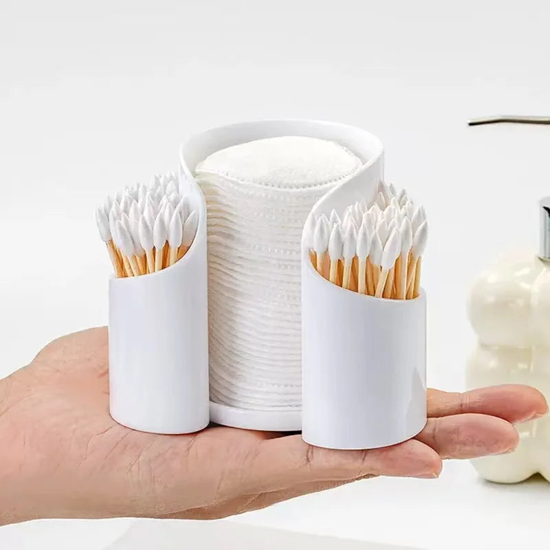 Qtip Dispenser 2-Grid Cotton Ball , Swab, Round Pads Holder for Bathroom Container Organizer, Plastic Oasis Select