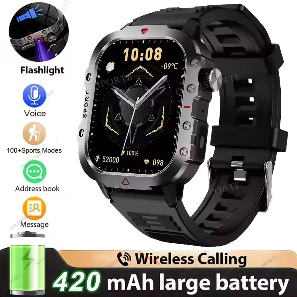 Military Smart Watch – GPS, Flashlight, Bluetooth Call, 3ATM