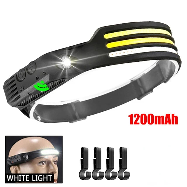 KDULIT LED Sensor Headlamp USB Rechargeable Multifunctional Head Torch Outdoor Camping Fishing Hunting COB Headlight Work Light Oasis Select 3-White with Hook