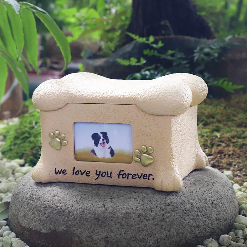 Resin Pet Urns Dogs Cats Cremation Urn Peaceful Memorial with Photo Frame Cremation Urns for Animal Ashes Funeral Pet Ashes Box Oasis Select