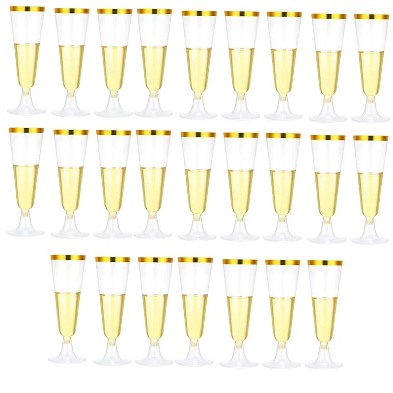 25pcs 150ml Disposable Cups Sparkling Champagne Bar Cups Plastic Champagne Flutes Clear Toasting Glasses for Weddings Party Oasis Select Gold-rim-25PCs 25pcs