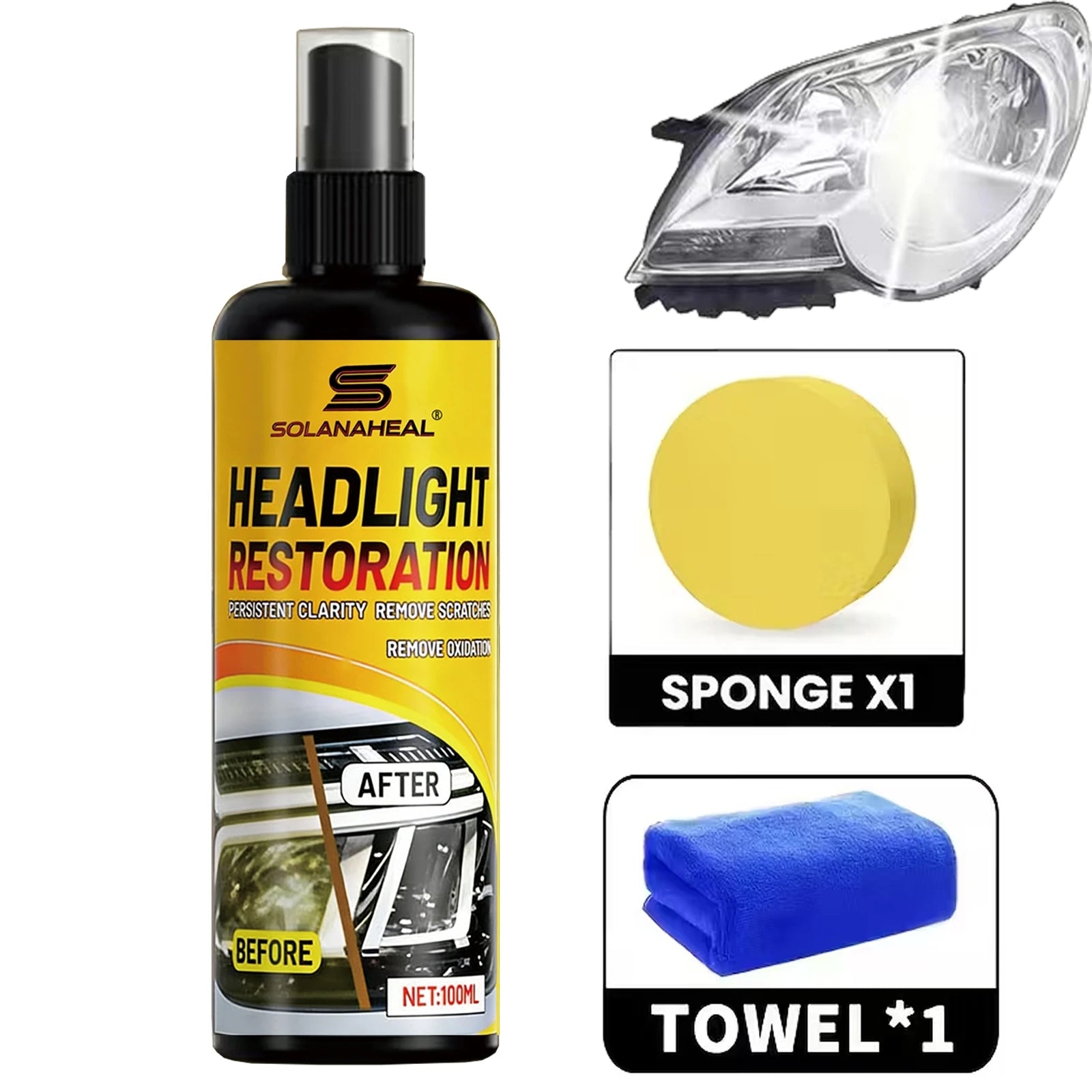 Headlight Restoration Polish Kit – Removes Yellowing & Oxidation Headlight Restoration Kit Oasis Select headlight repair kit 120ml 1