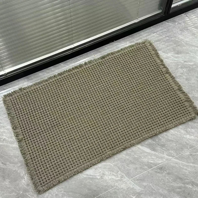 Linen Woven Doormat and Bath Mat with Waffle Design Quick Drying Super Absorbent with Jute Backing for Nordic Home Style Oasis Select olive green 43 61CM