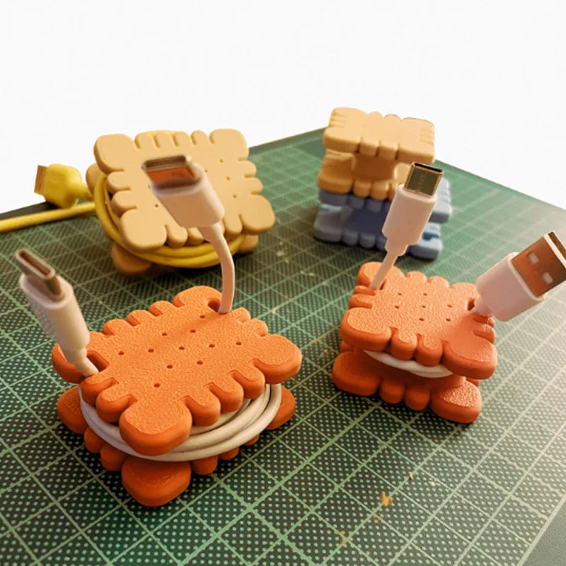 Cartoon Cookie Shape Cable Winder 3D Printed Mini Portable Travel Tools USB Charging Cord Wrapper Wire Fixer for Daily Use Gifts Oasis Select