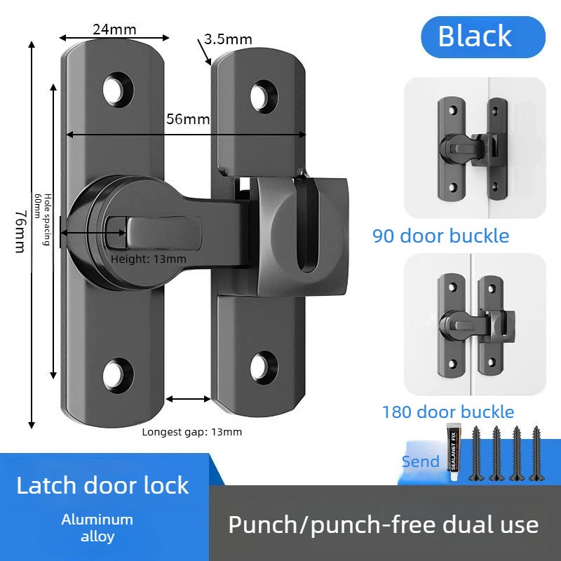 Non Perforated Door Buckle Bathroom Sliding Door Lock Buckle Furniture Buckle Pin Lock Aluminum Alloy Lock Buckle Oasis Select
