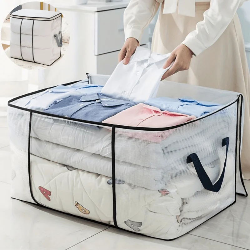 Large Transparent Storage Bag with Zipper &Handle,Heavy-Duty Plastic Suitcase for Clothes,Bedding,Travel,Moving,Seasonal Storage Oasis Select