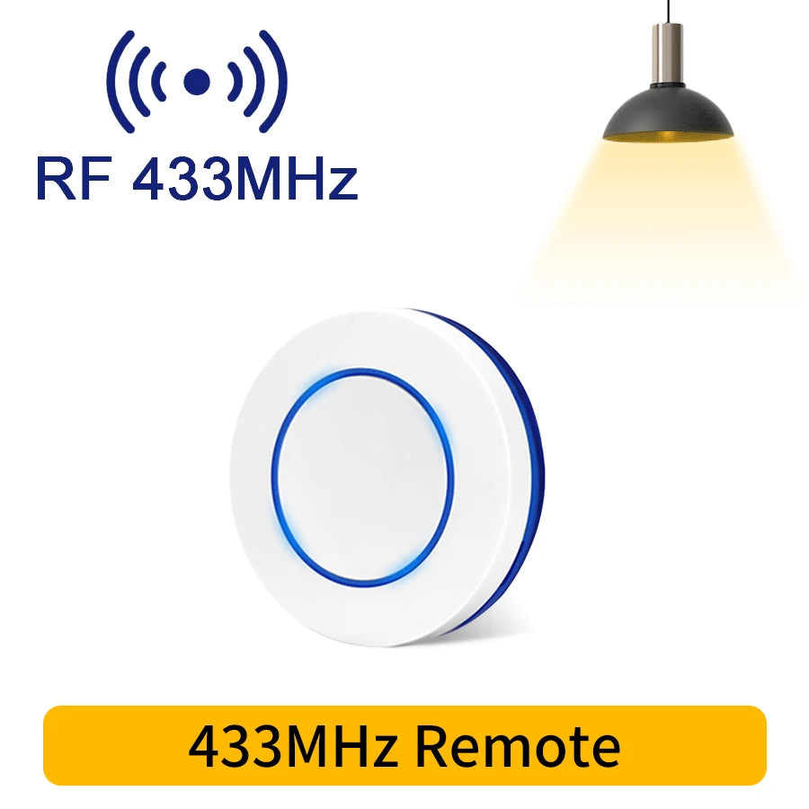 Mini Round Button Wall Switch RF 433MHz Wireless Light Switch 100-240V 10A Relay Receiver Remote Control for Home LED Light Oasis Select 1 Remote