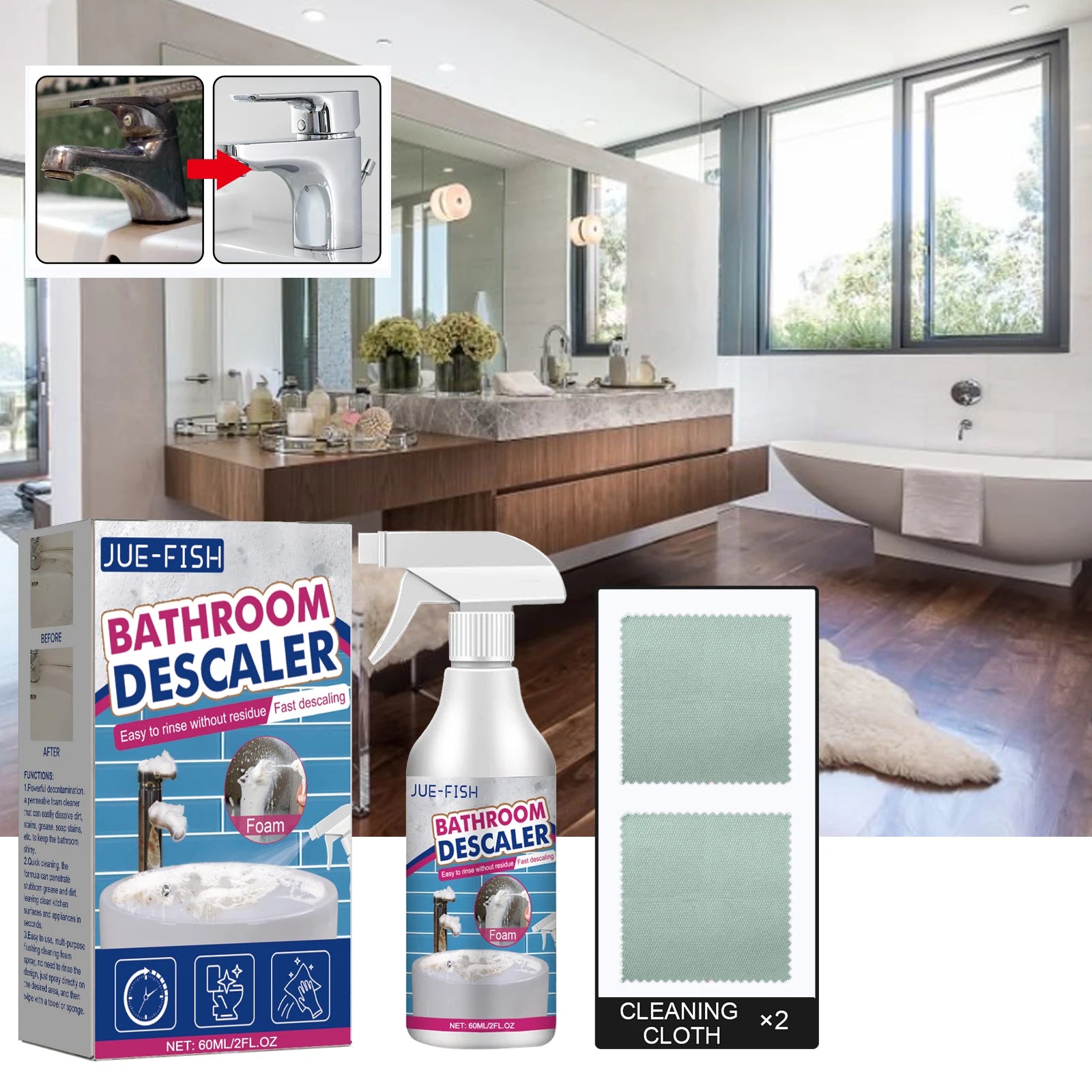 Jue Fish Bathroom Cleaner Powerful Cleaning Remove stubborn stains Fast Acting No Residue Multi Purpose Household Stain Remover Oasis Select