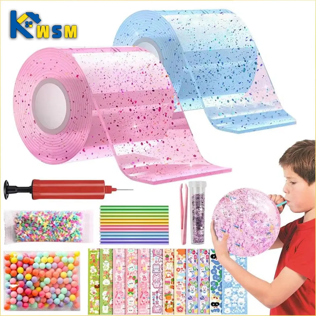 Glitter Nano Glue Set Bubble Blowing Slime Kit Putty Stretchy for Stress Relief DIY Bubble Hole Adhesive Fidget for Kids Oasis Select