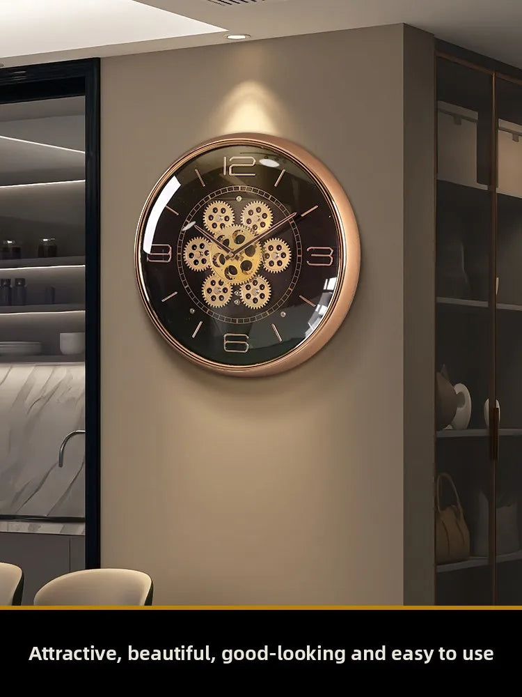 New Creative Wall Clock for Living Room Mechanical Light Luxury Wall-mounted Decorative Clock Without Drilling Oasis Select
