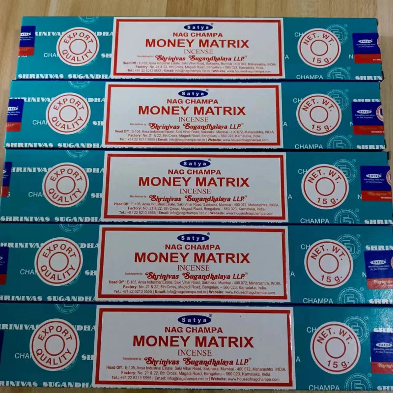 5BOX NAG Champa Incienso Satya Incense Collection Satya Handmade Sticks with Flavors Refreshing Medicinal Aromas Home Fragrances Oasis Select MONEY MATRIX 5 small box
