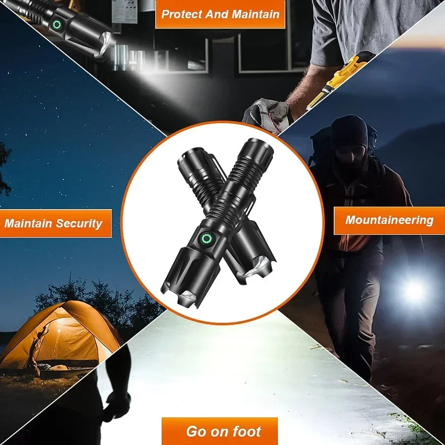 Aluminum Alloy Portable Torch Powerful LED Flashlight USB Rechargeable Outdoor Tactical Zoom Camping Waterproof Flash Light Oasis Select