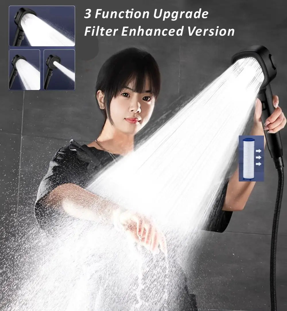 New 3 Modes High Pressure Shower Head Water Saving Shower Adjustable One-Key Stop Water Massage Sprayer Bathroom Accessories Oasis Select