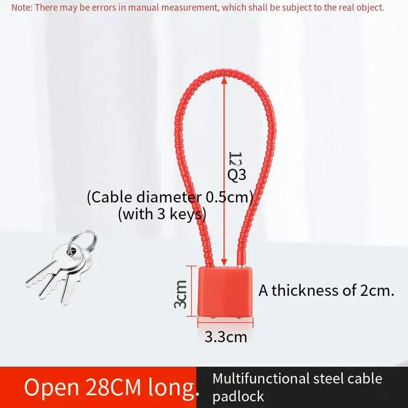 Extension Wire Rope Cable Padlock Cabinet File Cabinet Expansion Padlock Wire Lock Anti-theft Padlock Oasis Select D-Red-Universal