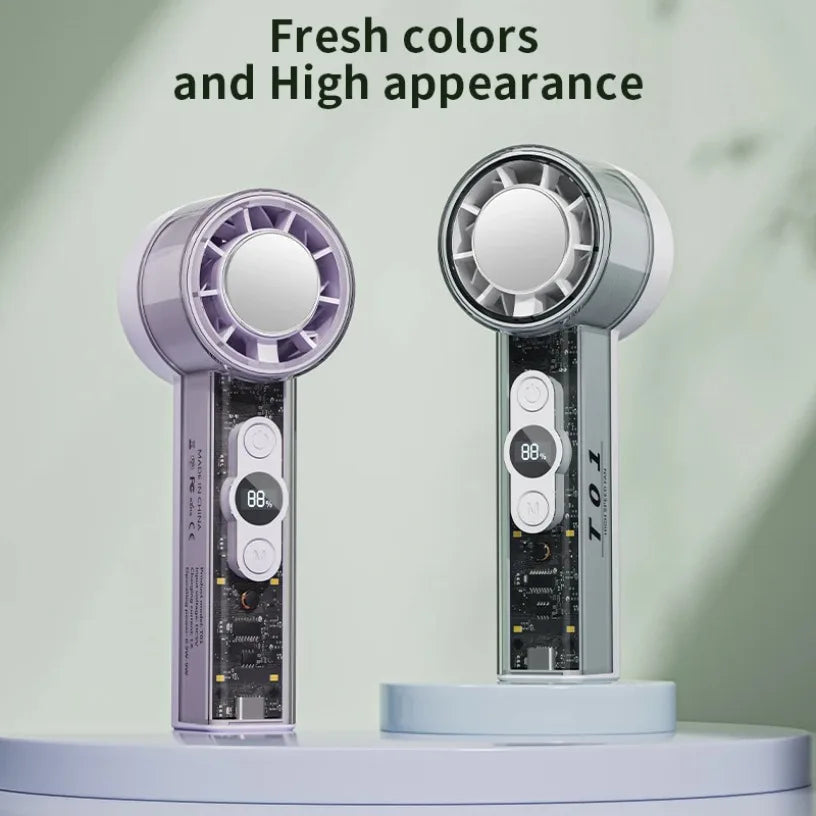 Transparent Mecha Semiconductor Cooling Fan 100 Speed Cold Compress Turbo Motor LED Display Portable Handheld Fan For Office Oasis Select